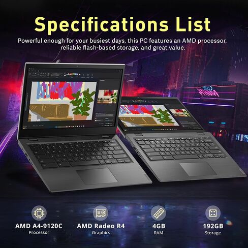 Lenovo 14e Chromebook 14" FHD Touchscreen Laptop, AMD A4-9120C Processor, 4GB DDR4, 192GB Storage (32GB eMMC + 160GB Docking Station Set), AMD Radeon R4 Graphics, HD Webcam, Wi-Fi, Chrome OS, Gray in Kuwait