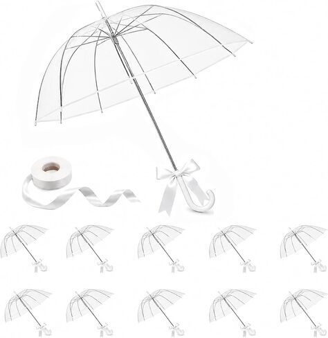 5/10/20 Pack Clear Umbrellas for Wedding, 39 Inch Transparent POE Dome Umbrella with Auto Open, Stainless Steel Frame and White J Handle, Bulk Umbrellas for Wedding Guests, Photography and Outdoor Parties in Saudi Arabia