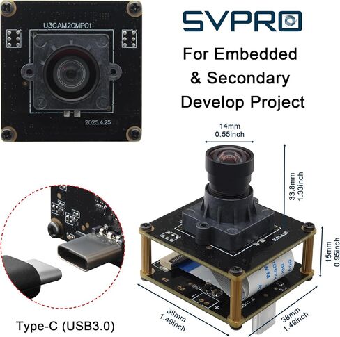 SVPRO 20MP USB3.0 Camera Module, 5K Webcam Board for Computer Laptop, Ultra HD PC Camera with with 95°(H) No Distortion Lens, UVC Industrial Cam Plug and Play for Mac Windows Linux Android in Kuwait