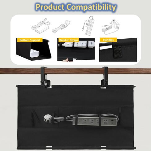 36" Under Desk Cable Management Tray - No Drill Oxford Cloth Cord Organizer with Clamp & Screw Mount - Large Capacity Fabric Cable Holder for Home Office, Gaming Desk & Standing Desk (Black) in Saudi Arabia