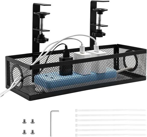 Under Computer Desk Cable Management Tray, No Drill Clamp-On Cord Organizer, Sturdy Metal Wire Tray for Office & Home Desks, Black in Kuwait