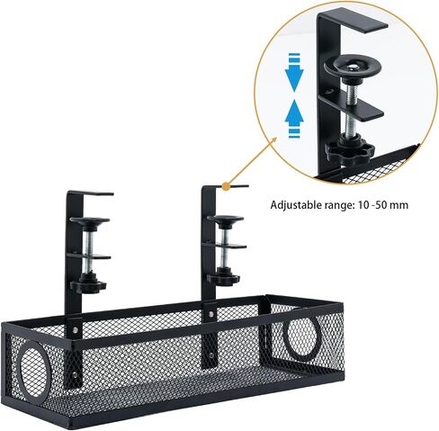 Under Computer Desk Cable Management Tray, No Drill Clamp-On Cord Organizer, Sturdy Metal Wire Tray for Office & Home Desks, Black in Kuwait