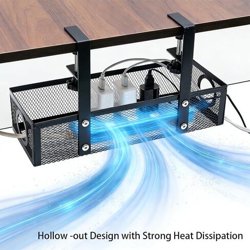 Under Computer Desk Cable Management Tray, No Drill Clamp-On Cord Organizer, Sturdy Metal Wire Tray for Office & Home Desks, Black in Kuwait