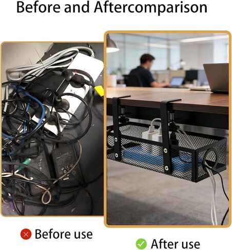 Under Computer Desk Cable Management Tray, No Drill Clamp-On Cord Organizer, Sturdy Metal Wire Tray for Office & Home Desks, Black in Kuwait