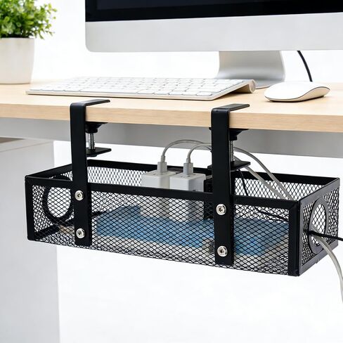 Under Computer Desk Cable Management Tray, No Drill Clamp-On Cord Organizer, Sturdy Metal Wire Tray for Office & Home Desks, Black in Kuwait