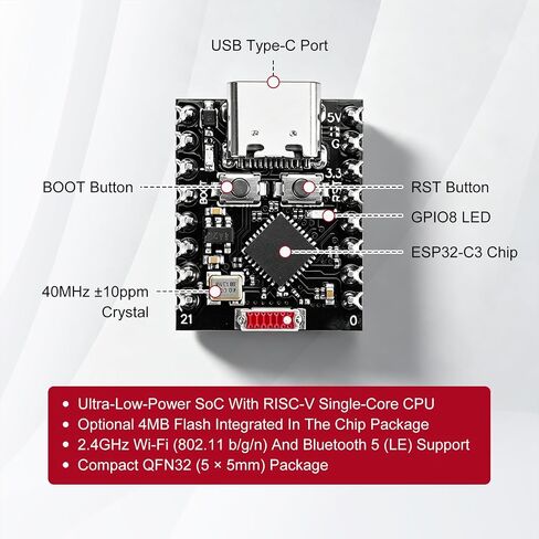 2-Pack Pre-Soldered ESP32 C3 Supermini Development Board with Headers, 32-Bit RISC-V Single-Core Processor 160MHz, WiFi 4 Bluetooth 5.0 LE Module for Low-Power IoT Projects in Saudi Arabia