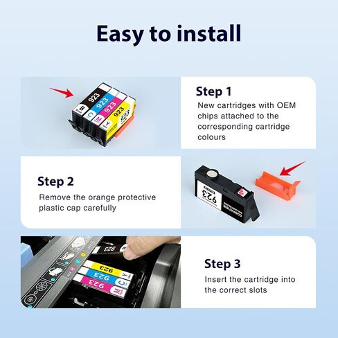 923 Ink Cartridges for HP Printers 4 Pack Replacement for HP 923XL Ink Cartridges Combo Pack Work for HP OfficeJet Pro 8130e 8125e 8120e 8138e 8135e 8139e Printers, No Chip, Black Cyan Magenta Yellow in Saudi Arabia