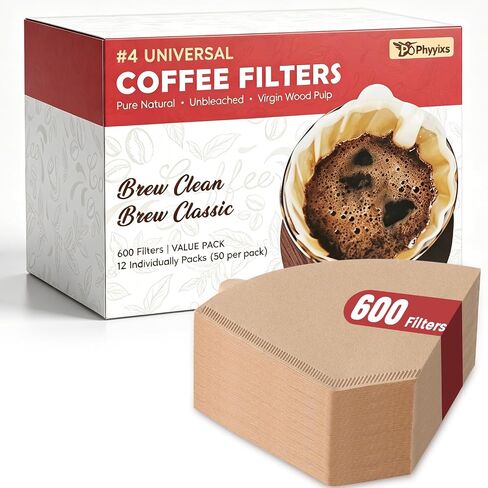 600 Count #4 Cone Coffee Filters, Disposable Unbleached Natural Paper Filters for 8–12 Cup Drip & Pour Over Coffee Makers, Compatible with Ninja & Cuisinart Coffee Makers in Saudi Arabia