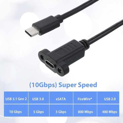 2PCS USB C Male to Female Cable, USB C 3.2Panel Mount Adapter Cable 20gbps Panel Mount Connector for Charging,Data Sync, Video,Audio,Compatible with Laptop,Tablet,Smartphone (30cm/1ft) in Saudi Arabia