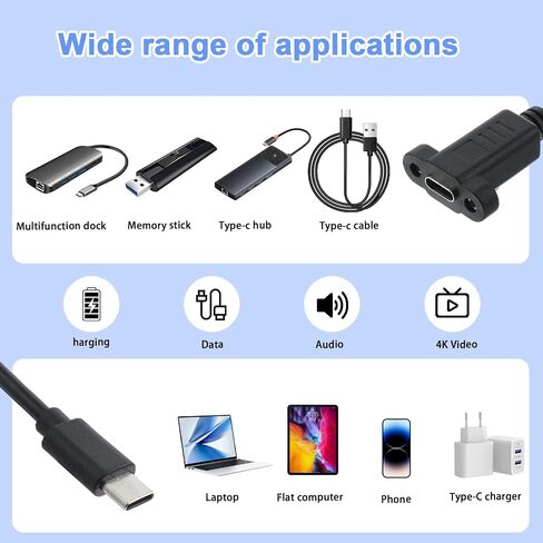 2PCS USB C Male to Female Cable, USB C 3.2Panel Mount Adapter Cable 20gbps Panel Mount Connector for Charging,Data Sync, Video,Audio,Compatible with Laptop,Tablet,Smartphone (30cm/1ft) in Saudi Arabia