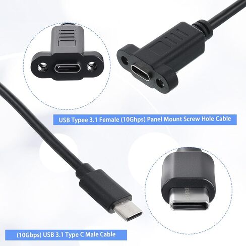 2PCS USB C Male to Female Cable, USB C 3.2Panel Mount Adapter Cable 20gbps Panel Mount Connector for Charging,Data Sync, Video,Audio,Compatible with Laptop,Tablet,Smartphone (30cm/1ft) in Saudi Arabia