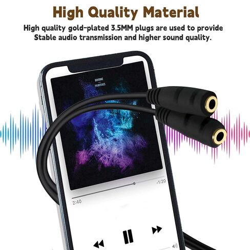 2-Pack Gold Plated 3.5mm Stereo Jack Splitter Cable Adapter Connectors ,3.5mm Male To 2 X Female - for Connecting External Speakers or Use Both Output for Speakers For Ipod, Mp3 Player in Saudi Arabia