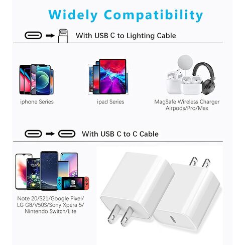 iPhone 17/16/15 Fast Charger Block, USB Type C Wall Charger 2Pack 20W PD Charging Brick Power Adapter Plug Box for Apple iPhone 17 Pro Max/iPhone 16 Plus/iPhone 15 Pro Max/14 Plus/13/12/11/X/Mini/iPad in Kuwait