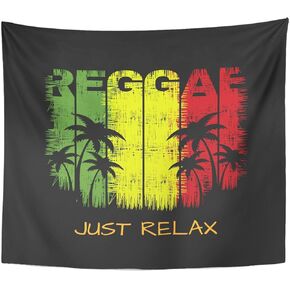 TOMPOP Tapestry Colorful of Music Slogan Just Relax Graphics Green Home Decor Wall Hanging for Living Room Bedroom Dorm 50x60 Inches