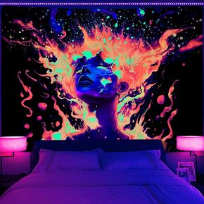 Uspring Blacklight Trippy Tapestry Fire Tapestry Wall Hanging Neon Girl Tapestry Glow in the Dark Tapestries Psychedelic Aesthetic Tapestry for Bedroom Home Dorm Decor (51.2 x 59.1inches)