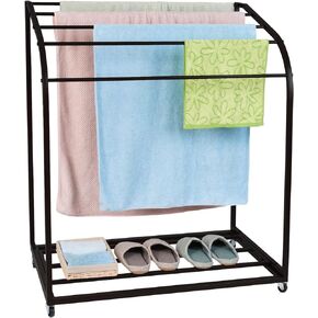 GAOMON Pool Towel Rack,Outdoor PVC Trapedozal Poolside Storage Organizer,5 Bar,Outdoor Towel Rack with Wheels,Pool Towel Holder,Stores Floats and Paddles, Towel Stand for Beach,Pool,Indoor,Black