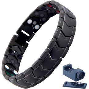 Three rows Magnetic Bracelet for Men Black Bracelet Stainless Steel Magnet Link Mens Gift Jewelry 8.66 inches