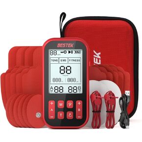 BESTEK 3-in-1 TENS Unit Muscle Stimulator, Dual Channel Rechargeable TENS Machine Massager with 60 Programs for Pain Relief, 20 Intensities, 20pcs TENS Unit Electrode Pads, Dust-Proof Storage Bag