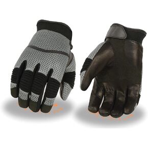 Milwaukee Leather SH791 Men's Black Leather and Grey Mesh Combo Racing Motorcycle Hand Gloves W/Elasticized Fingers