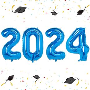 44 Inch 2024 Graduation Balloons,Blue Large Foil Mylar Helium Numbers Grad Balloon Garlands Decorations Class of 2024 Balloons for Festival Celebrations New Year Birthday Baby Shower Party Supplies