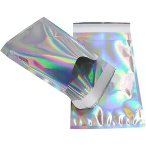 ISKYBOB 30 Pieces Holographic Poly Mailers Rainbow Flat Foil Mailing Envelopes Large Laser Self Adhesive Shipping Bags for Courier Storage, Gift Package, M