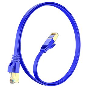 Cat 7 Ethernet Cable 0.6 ft - with a Flat, Space-Saving Design High-Speed Internet & Network LAN Patch Cable, RJ45 Connectors - 0.6ft / Blue - Perfect for Gaming, Streaming, and More