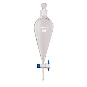 Borosil® Squibb Pear-Shaped Glass Separatory Funnels with Glass Stoppers (29/32) and PTFE Stopcocks, 1L (1000mL), 10/CS
