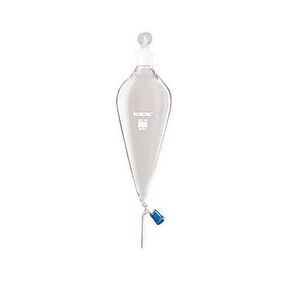 Borosil® Pear-Shaped Glass Sepratery Funnel with Boroflo Stopcock PTFE Key, Interchangeable Glass Stopper (14/23), 60 mL, 10/CS