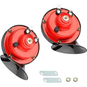 dawfall 2 PCS Car Snail Air Horn, Binaural 300DB Super Loud Safety Alarm Horn with Mounting Accessory, 12V ABS + Metal Waterproof and Rust-proof Speaker, Universal for Cars and Motorcycles (Red)