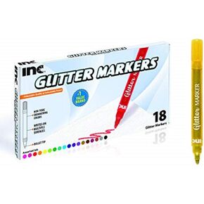 Inc. Multicolor Glitter Markers - 18 Assorted Colors, Sparkly Non-Toxic Water-Based Marker Set, Bullet Point Tip for Drawing, Coloring, Doodling, Journaling, Scrapbooking, DIY Art and Craft Projects