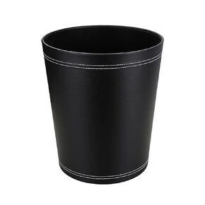 KINGFOM Classic Pu Leather Trash Can Wastebasket, Garbage Container Bin with Handles for Bathrooms, Powder Rooms, Kitchens, Home, Office and and High Class Hotel Square Black