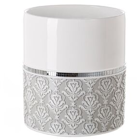 Creative Scents Small Bathroom Trash Can - Decorative White and Gray Waste Basket for Bathroom - Durable Bathroom Wastebasket - Waste Bin for Bathroom, Powder Room Or Bedroom (Mirror Damask)