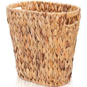 Wicker Waste Basket, Handwoven Trash Can with Built-in Handles, Water Hyacinth Waste Bin, Garbage Storage Container for Bedroom, Bathroom, Kitchen, Office, Laundry, Utility Room