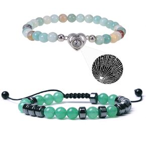 Mother and Daughter Bracelet, Mothers Day Gift Handmade Heart Bracelet for Mom, Mother's Day Gifts, Birthday Gift Friendship Bracelets for Mom Daughter Grandma Sister Family (Green Jade)