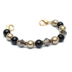 GOLD Tone STRETCH Medical Alert Bracelet, Interchangeable Replacement Medical ID Bracelet, MEDICAL ID TAG NOT INCLUDED, Pearl Collection (Black & Taupe Pearl, Average (5.5 Inches) - Most Common Size)