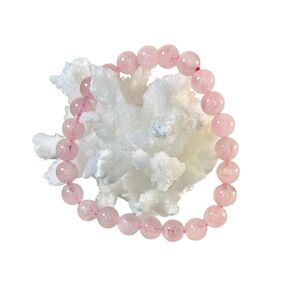 Crystal Rose Quartz 8mm Round Bead Stretch Bracelet ~ Gift Set with Complimentary Selenite ~ SemiPrecious Gemstone ~ 7.25-7.50 Inches ~ Unisex ~ Reiki ~ Metaphysical ~ Meditation Crystals ~ Yoga