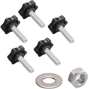 Black 8mm(M8) x 30mm Thread Replacement Star Hand Screw-in Knobs Hex Quick Clamping Bolt Knob Pack of 5 (Contains Nut, Flat Washer)
