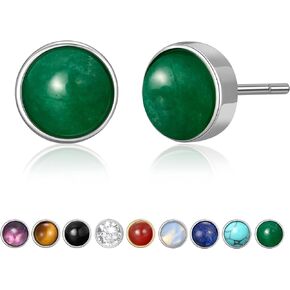 SWEETV Gemstone Stud Earrings for Women, 925 Sterling Silver Earrings for Women Girls, Round Handmade Gemstone Stud Earrings Posts 6 MM Jewelry Gift