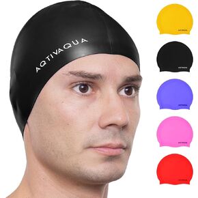 AqtivAqua Silicone Swim Cap Waterproof // Comfortable Swimming Cap for Women Men Adult and Kids