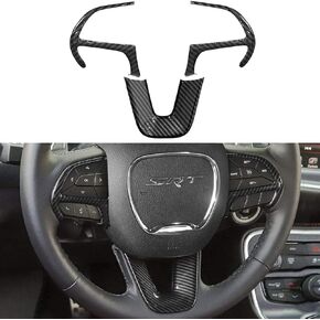 Carbon Fiber Steering Wheel Trim for for Dodge Durango 2014-2021, Dodge Charger Challenger 2015-2021, Jeep Grand Cherokee SRT8 2014-2021 Steering Wheel Decoration Dodge Accessories |Black| in Kuwait
