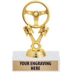 6" Steering Wheel Trophies, Gold Auto Wheel Trophy, Safe Driver Awards Prime