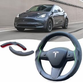غطاء عجلة القيادة لطراز Tesla 3 موديل Y - واقي التفاف عجلة القيادة ABS لملحقات Tesla الداخلية (أسود متدفق) in Kuwait