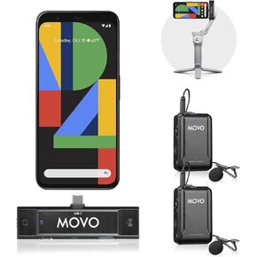 Movo Edge-UC-Duo Wireless Lavalier Microphone System, USB Type-C Compatible, Omnidirectional Lapel Microphones, Dual Channel Select, 1-Year Warranty