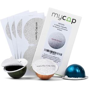 My-Cap 100 Foil Seals for Nespresso Vertuo Pods - Foil Lids to Reuse Nespresso VertuoLine Capsules - Aluminum Lids Seals Foil - Reuse your Nespresso Coffee Capsules (Pack of 100)