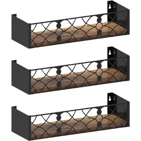 Serwrsw Black Floating Shelves with Removable Insert Plate Set of 3, Wooden Display Shelves, Rustic Decorative Wall Shelves for Living Room, Bedroom, Kitchen