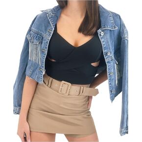 YEXPINE Women's Jean Jacket Button Down Fringe Cropped Denim Jackets Boyfriend Light Jackets Coats in Saudi Arabia