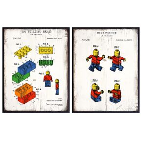 Toy Figures Patent Prints Set - Vintage Wall Art Posters - Original Rustic Home Decor for Boys Room, Kids Room, Playroom, Rec Room, Family Room - Cool Gift for Girls - 8x10 UNFRAMED Photo