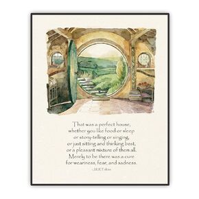 J.R.R. Tolkien Inspirational Quote Print, That Was a Perfect House, Hole House Watercolor Poster Wall Art Home Decor, Green Poster Wall Decor Aesthetic for Living Room Bedroom, (11X14 inch Unframed-1)