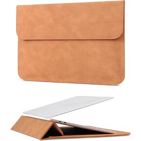 Megoo 14" Laptop Sleeve Case with Stand for Microsoft Surface Laptop 7/6/5/4/3 13.5", MacBook Air 13.3"/13.6"/Pro 14.2", Slim PU Carry Case for Samsung Dell 13" 14" Tablet Chromebook Notebook(Brown)
