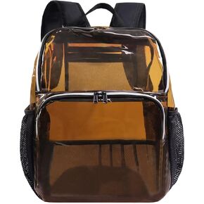 Clear Backpacks for School,18'' Large Clear Backpack Heavy Duty Clear Backpack See Through Backpack Clear Bookbag for Student,School,Work,Travel,Brown